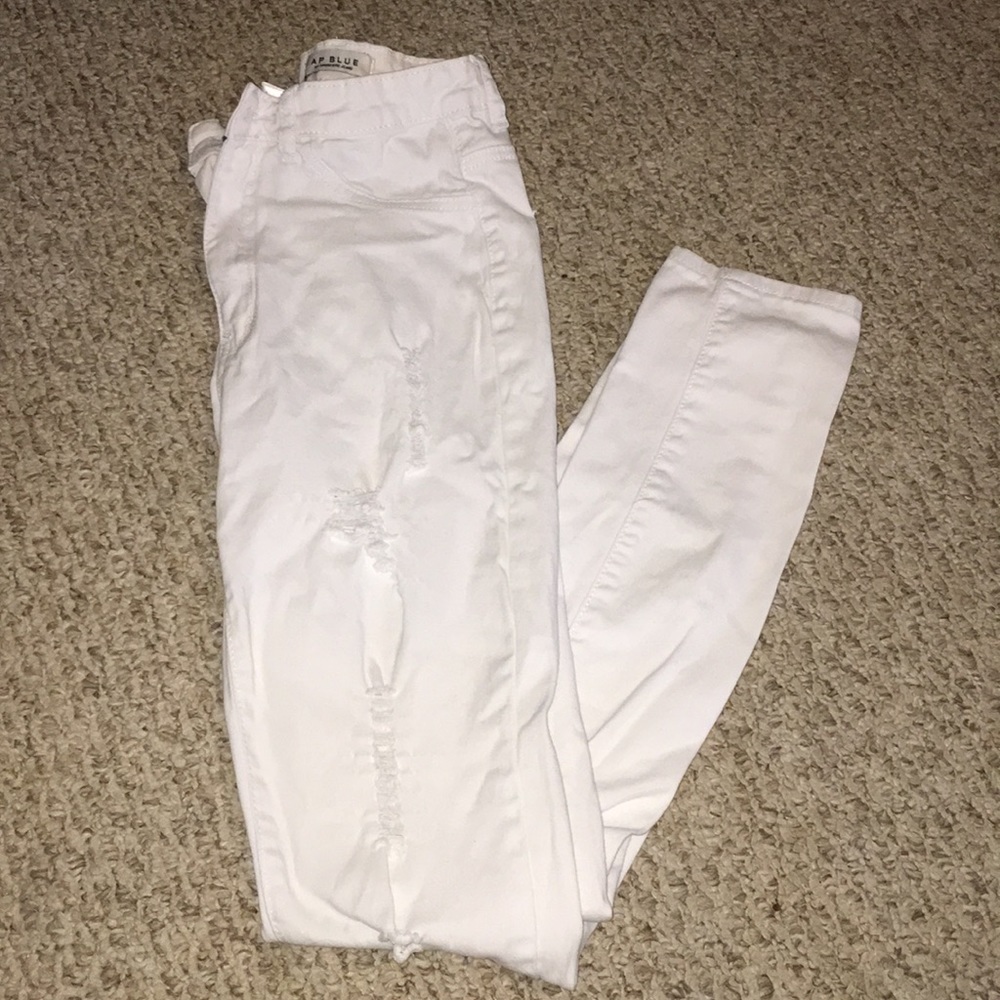 White high waisted distressed jeans